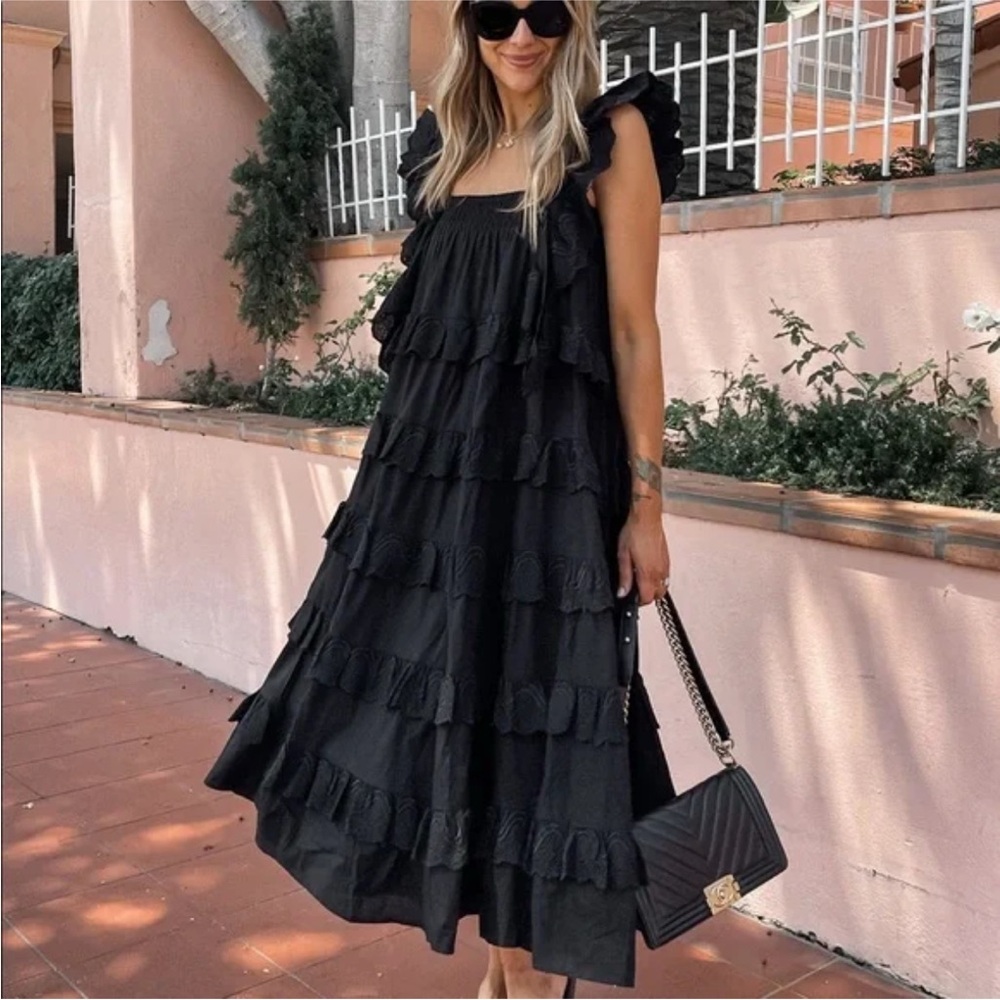 ALL SAINTS  Serina Tiered Maxi Black Dress Sz 0